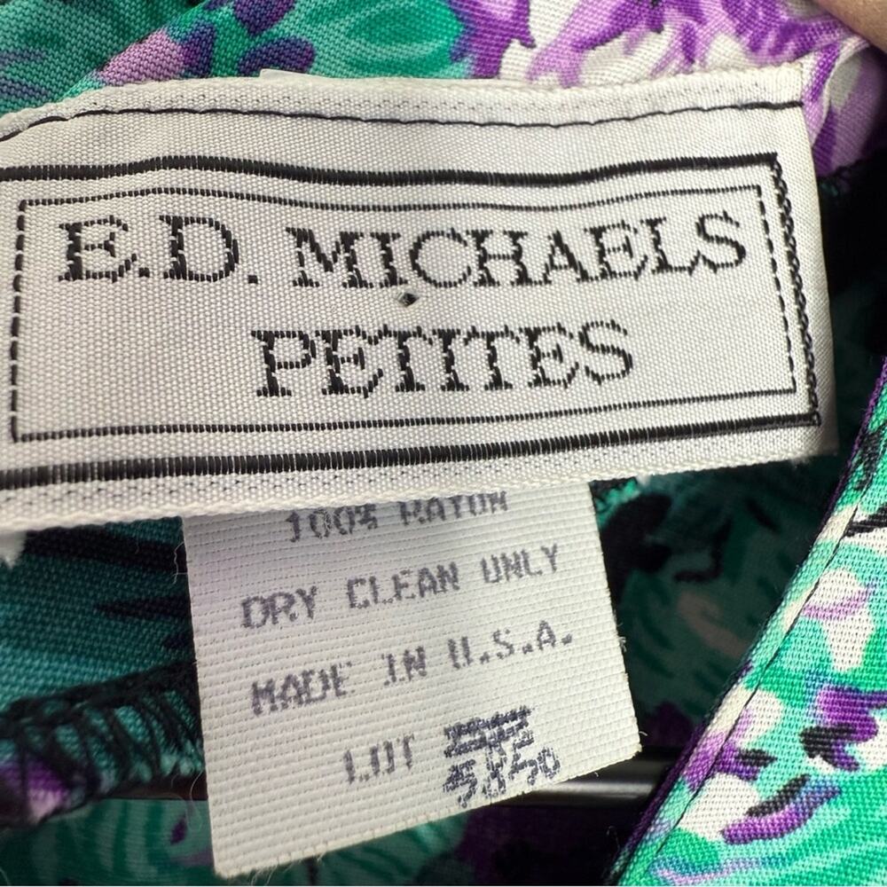 Vintage 80s vibrant purple floral dress short sleeve casual rayon party sz S/XS - Picture 3 of 6